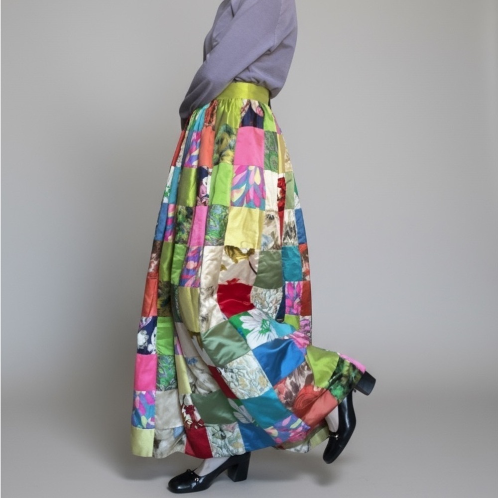 VTG 50s 60s Mde. Etoile NYC Maxi Patchwork Skirt Insulated Colorful OOAK